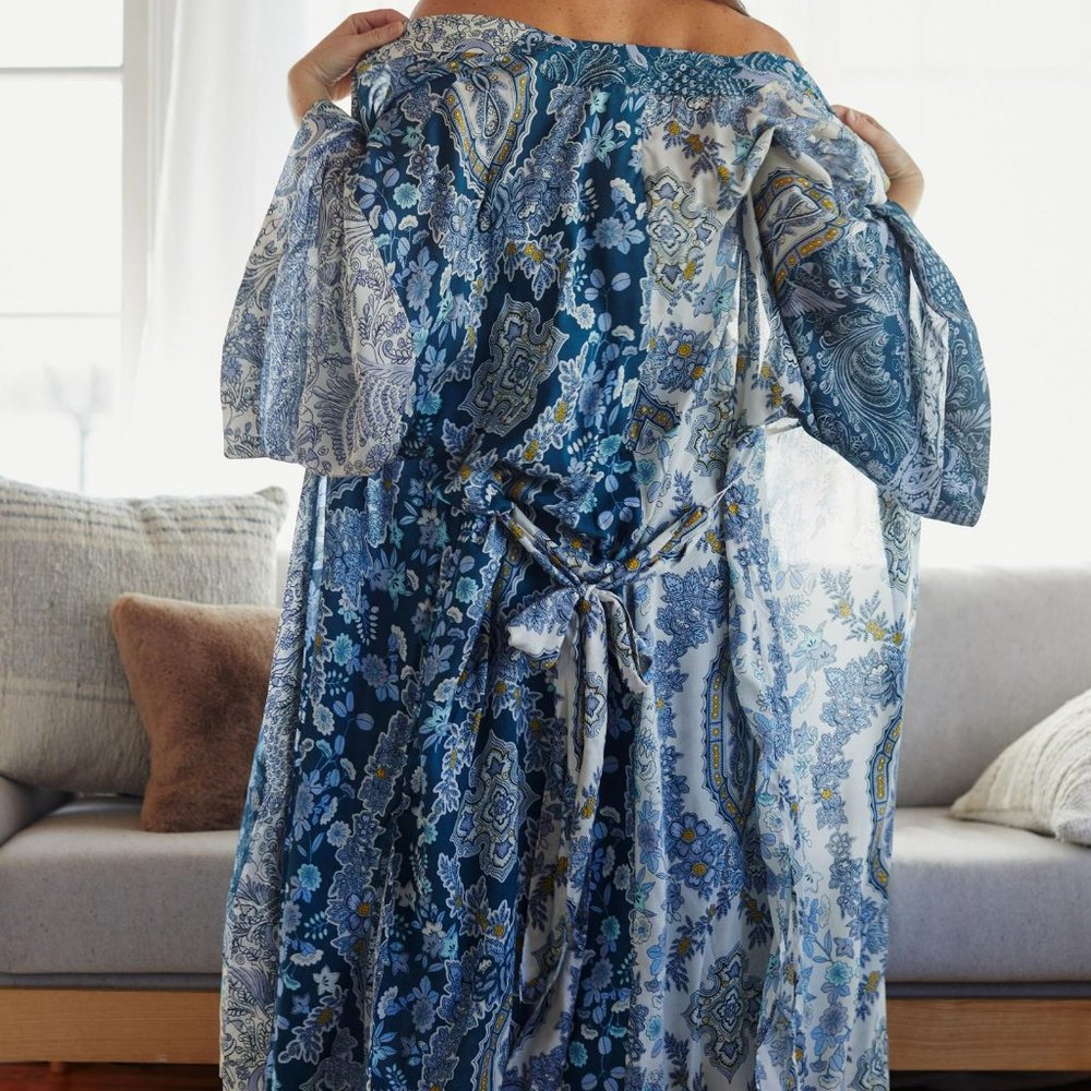 Anthropologie Blue Floral Robe